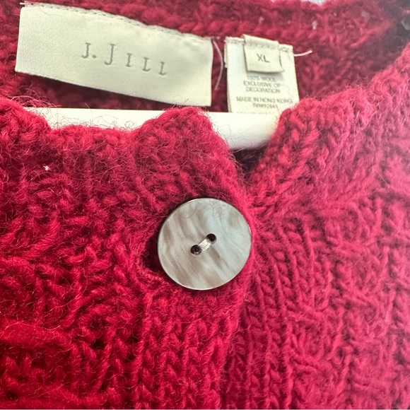 Bell sleeve wool sweater cardigan J.Jill burgundy - Picture 4 of 7